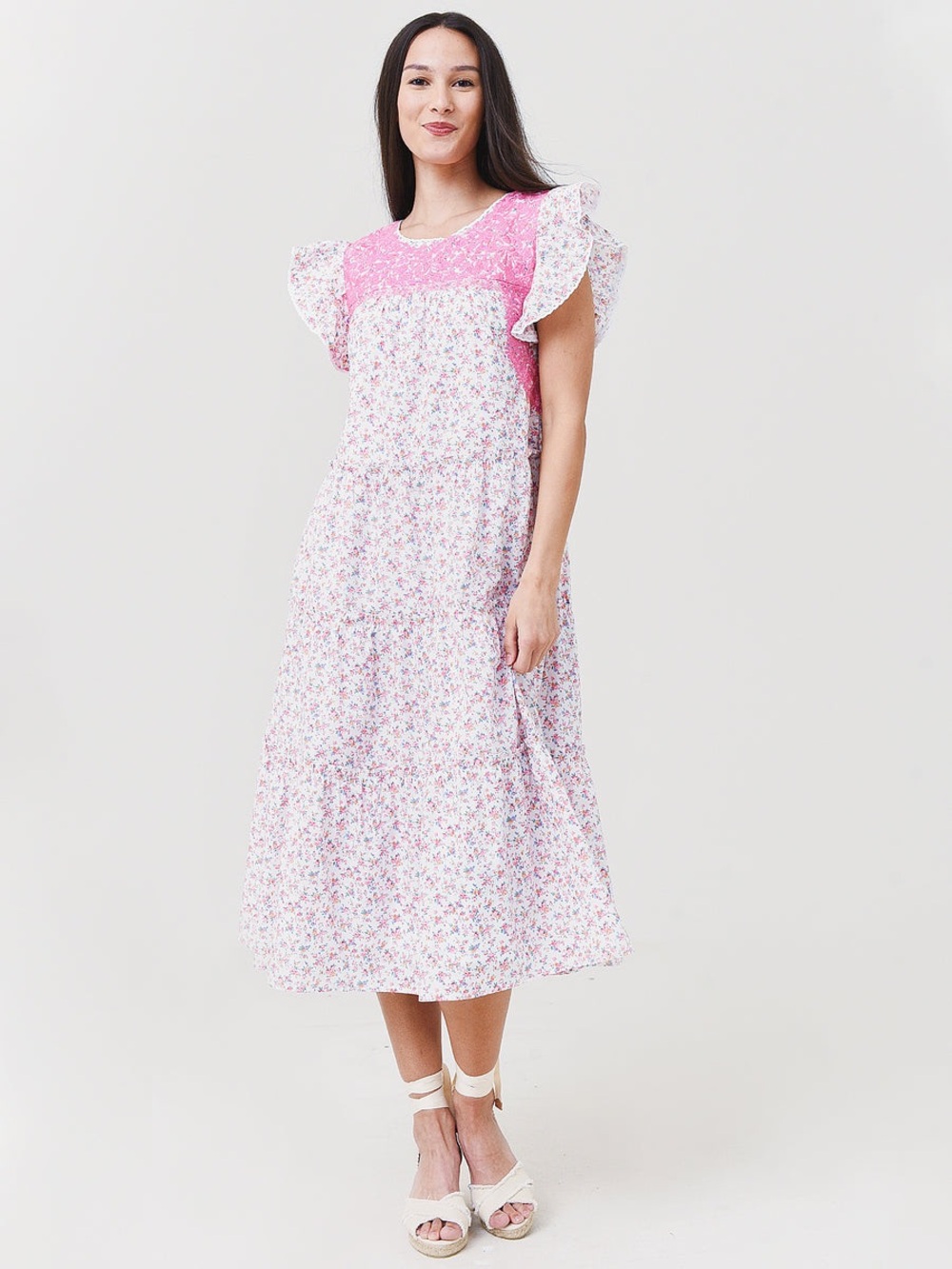 🌸 J. Marie Rosalee Floral Embroidered Midi Dress Size Large‎ Boho Cottagecore